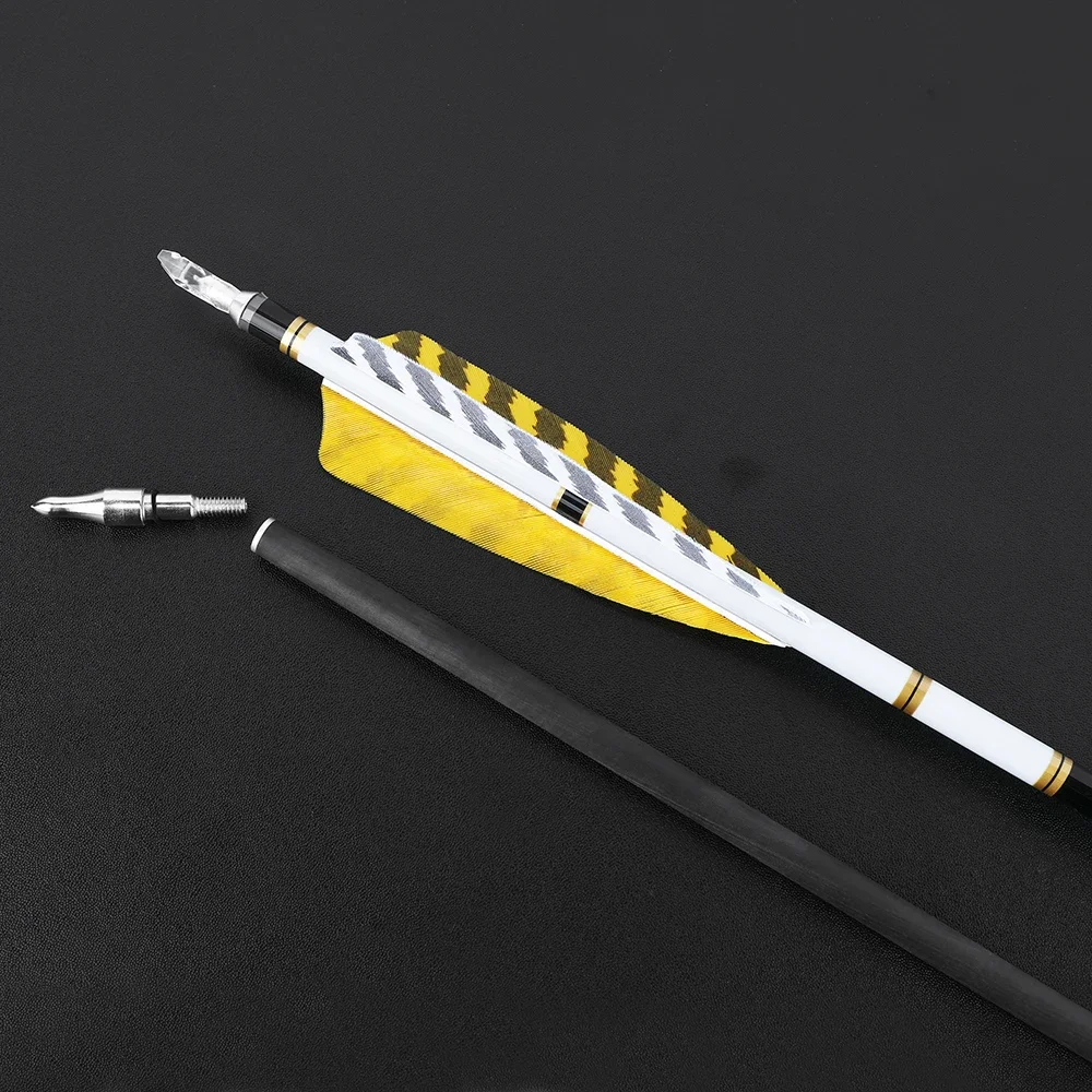 12pcsArchery Arrows Pure Carbon Spine 250/350/400/500/600 ID 6.2mm with 4inch Turkey Feather for Bow Shooting Hunting Accessories